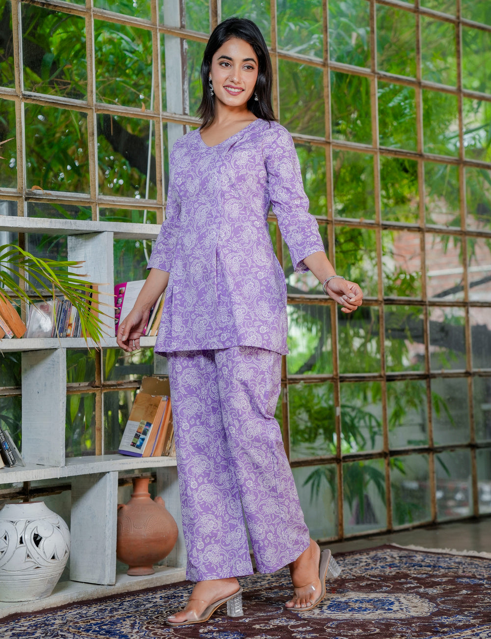 Lavender Grace Sanganeri Printed Cotton Co-ord Set - HL40