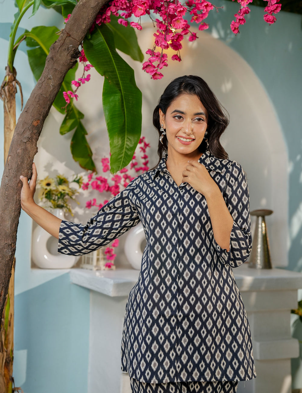 Diamond Ikat Sanganeri Printed Relaxed Fit Cotton Co-ord Set - HL141