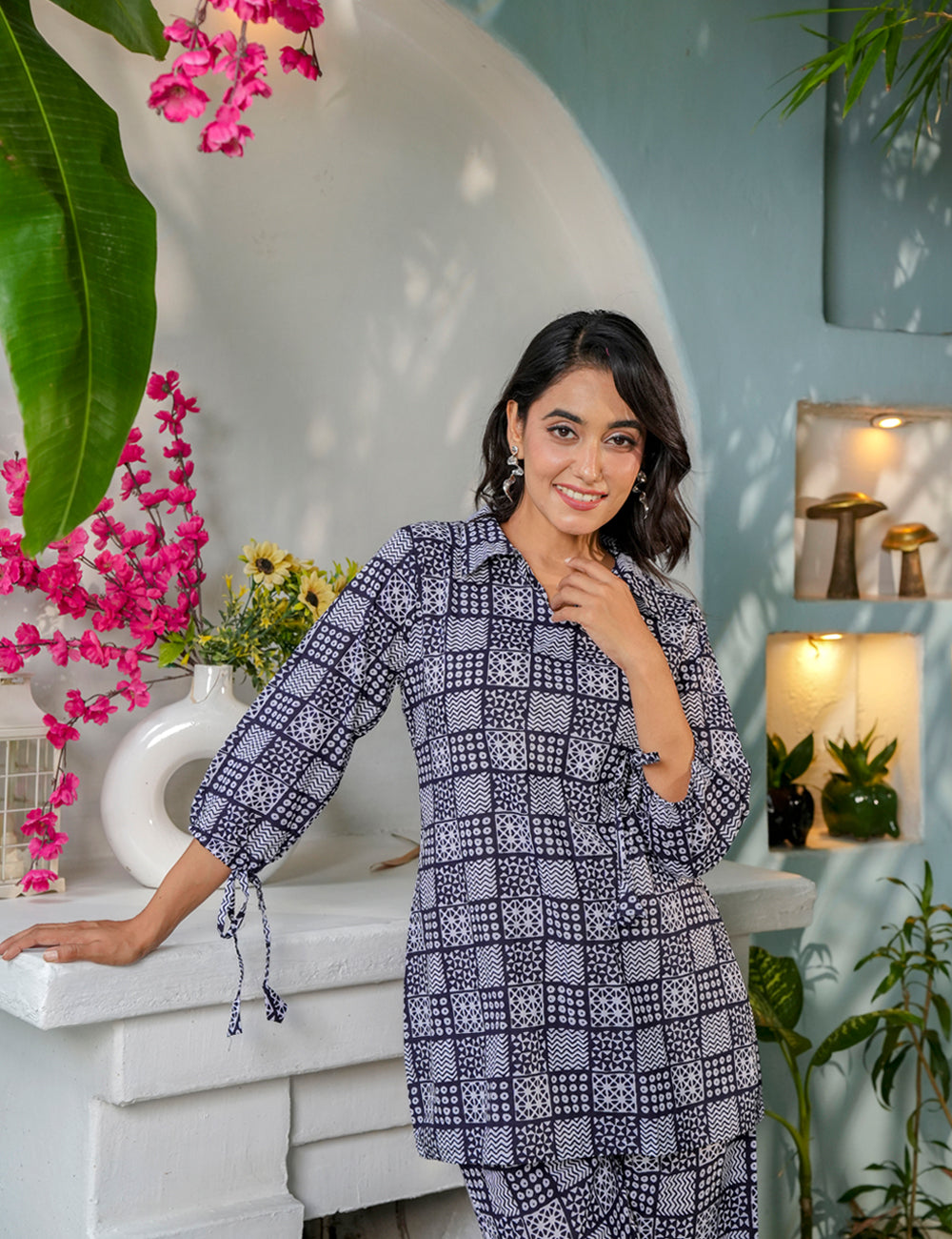 Geometric block pattern Sanganeri Printed Relaxed Fit Cotton Co-ord Set - HL143
