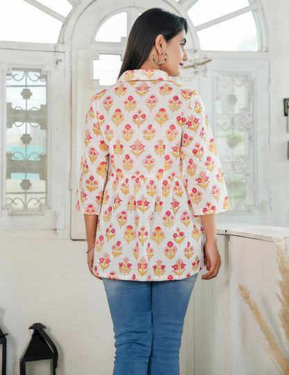 Boho-inspired Hand Block Print Cotton Casual Peplum Top - HL82