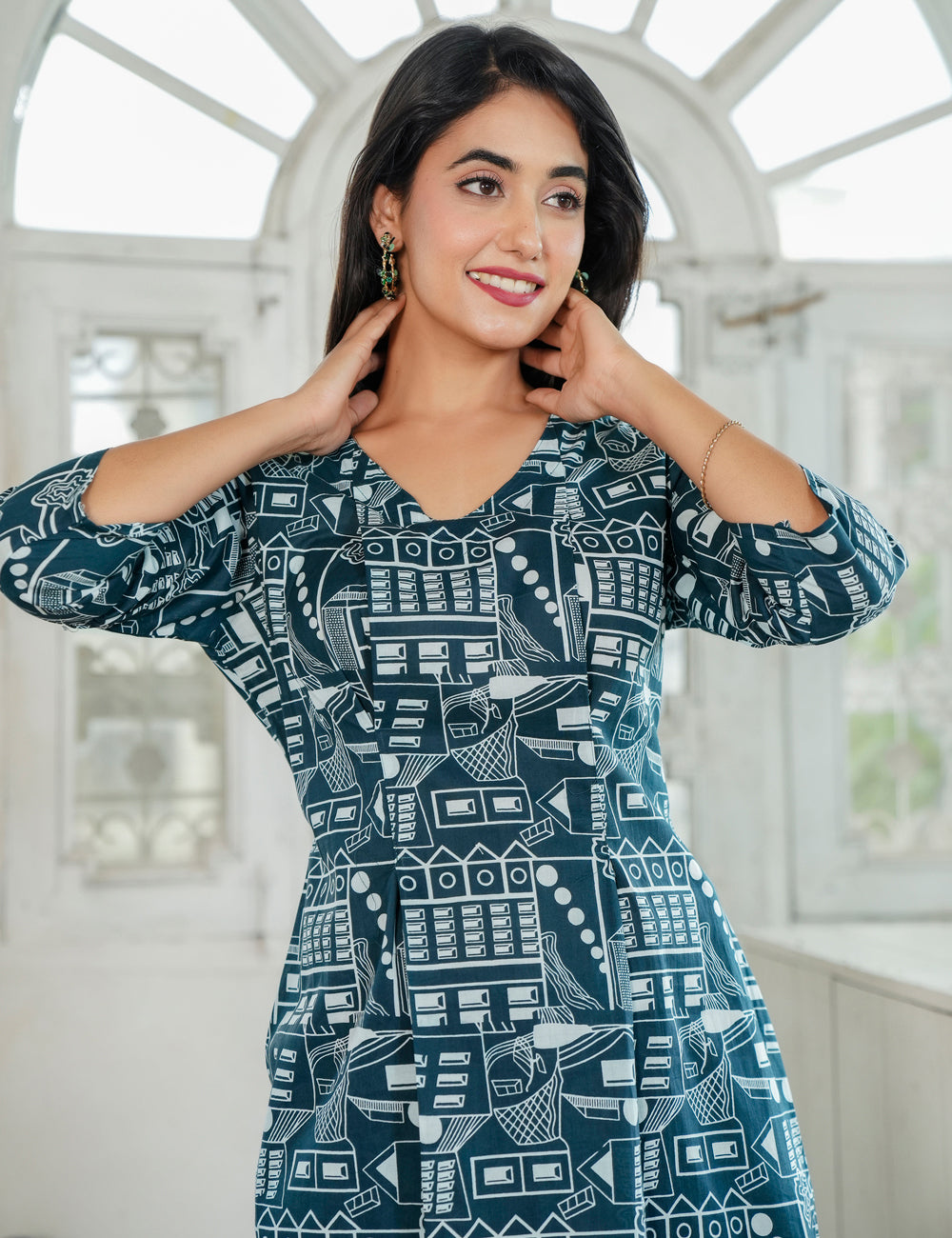 City Sketch Sanganeri Print V-neck Cotton Co-ord Set - HL84